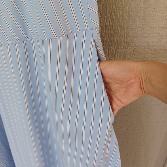 Tela Bahamas Maxi Dress Size S Women Preppy Cotton Pockets Smocked Blue Striped - Picture 5 of 16